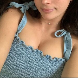 American Eagle Outfitters Light Blue Smocked Crop Top with Tie Straps